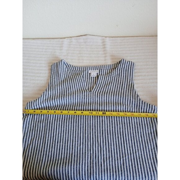 Liz ClaiborneLinen Blend White Navy Striped Sleeveless V-Neck  Shirt Size Small - Picture 9 of 12